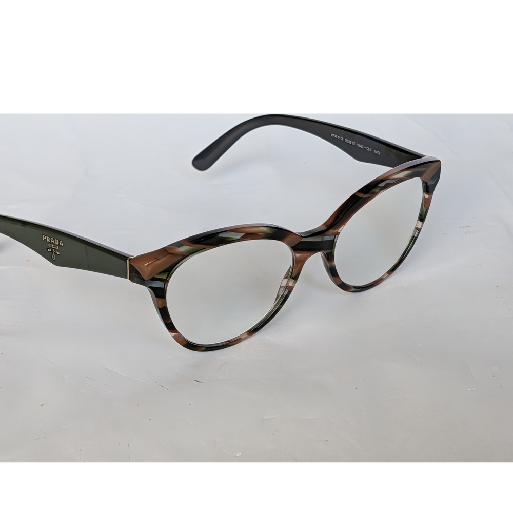 Prada Eyeglasses Cat Eye Tortoise Frames Only VPR 11R Brown Green Retro Twee
